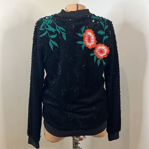 NWT Gianni Bini Sequin Zip Jacket with Floral Embroidery - Size Small - Picture 9 of 15